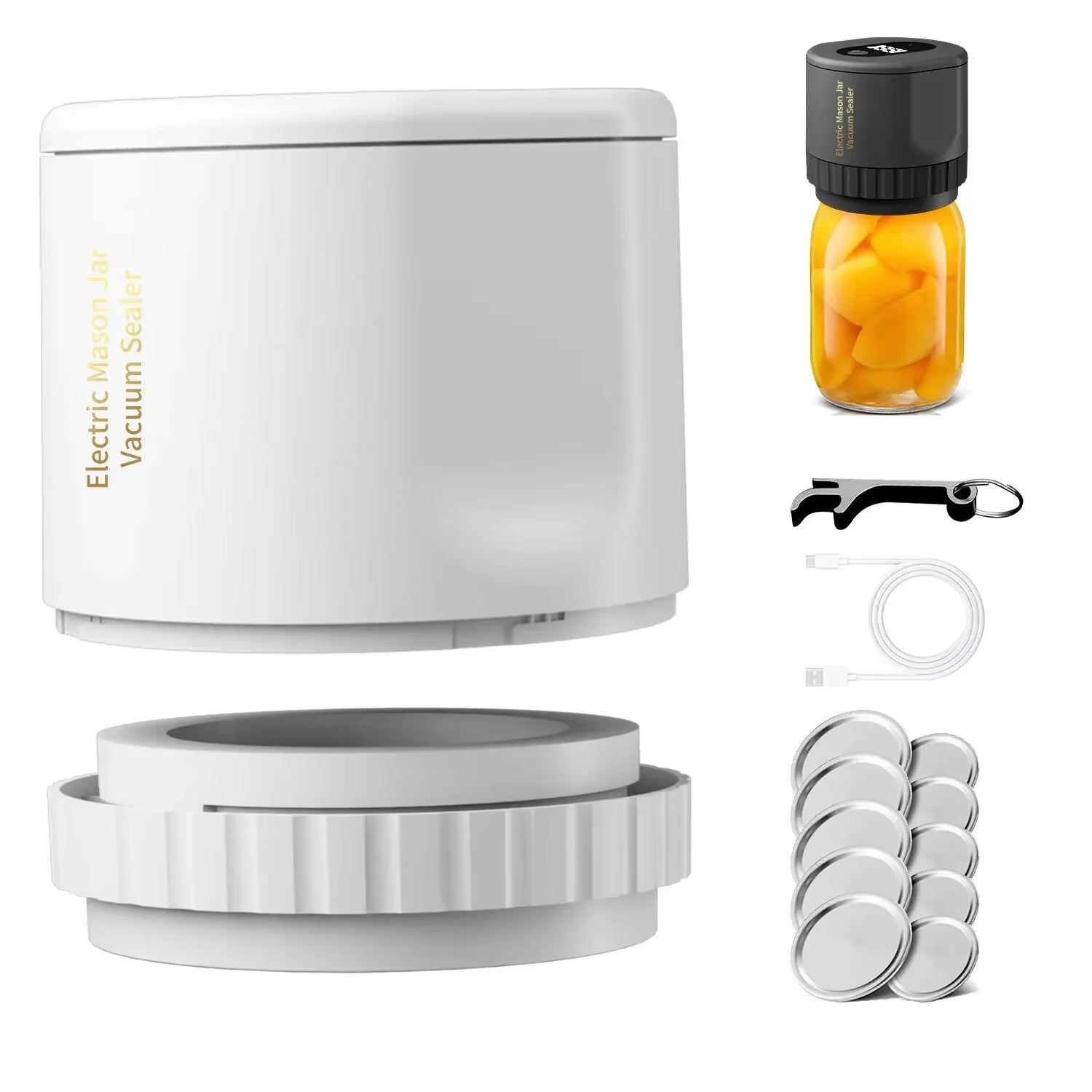 5W Lithium Battery Powered Semi-Automatic Mason Can Sealer - LED Digital Vacuum Sealer, Used for Kitchen Bottles and Cans, Prese